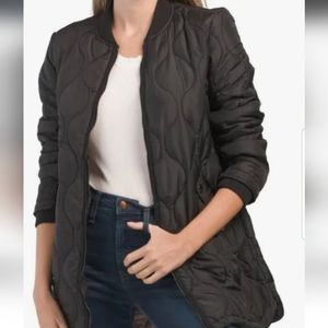 Avec Les Filles Heritage Quilted Longline Bomber Coat black sz-L nwt